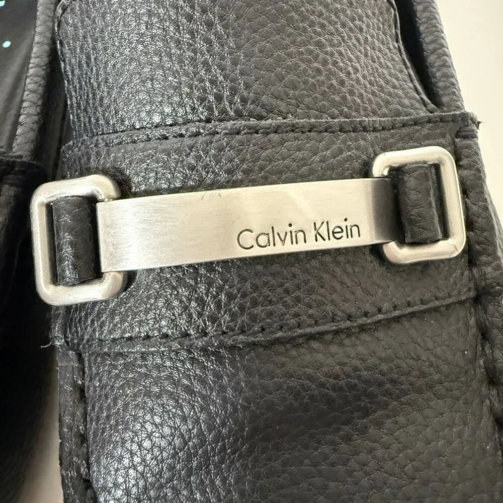 Calvin Klein Mens Mikos Black Tumbled Leather Minimalist Driving Loafer Size 8.5